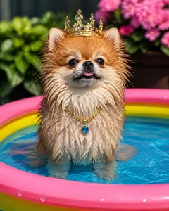 Silly Pomeranian in a pool