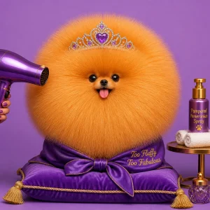 A funny Pomeranian looking like a giant dandelion puffball, a McKinney mobile dog groomer