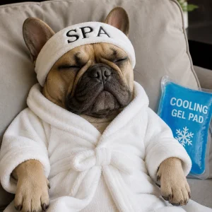 Funny French Bulldog at the 'spa'