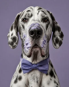 A giant Great Dane receiving a blueberry facial and looking very posh