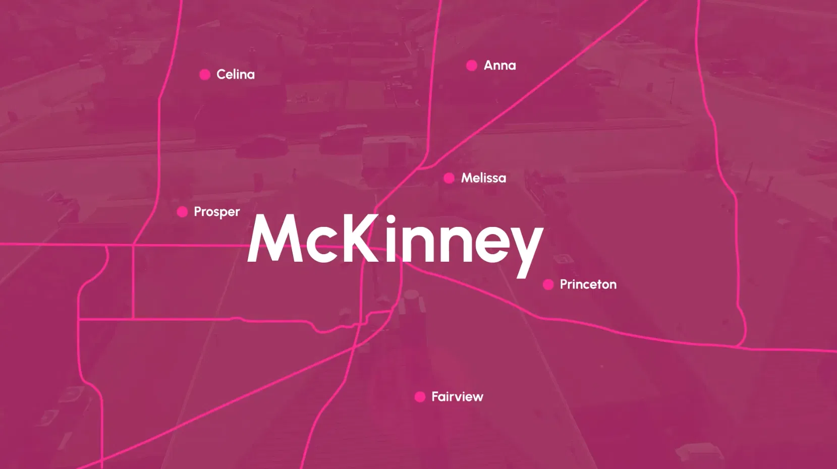 A map of North Texas highlighting McKinney as the central hub for mobile grooming services, including Prosper and Melissa.