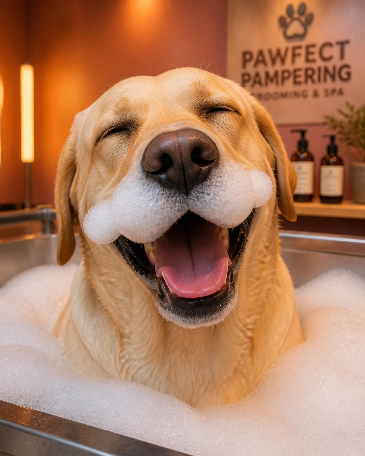 Large Labrador Retriever enjoying an oxygenated bath